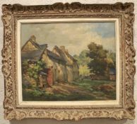 A David cottage farm scene oil on canvas signed lower right,