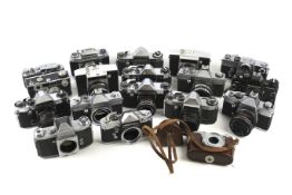 A collection of eighteen cameras. To include ten Praktica SLRs.