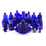 A collection of Bristol colbalt blue glass.