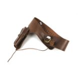 A replica cowboy's brown leather gun holster and bullet belt.