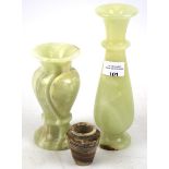 Three onyx carved stone vases.