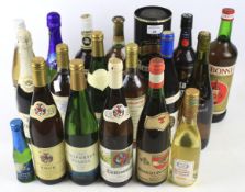 An assortment of bottles of alcohol.