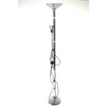 A contemporary chrome uplighter standard lamp with adjustable reading light.