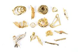 An assortment of brooches.