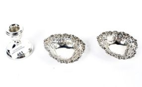 2 silver matching bon bon dishes with pierced decoration hallmarked Birmingham and a silver squat