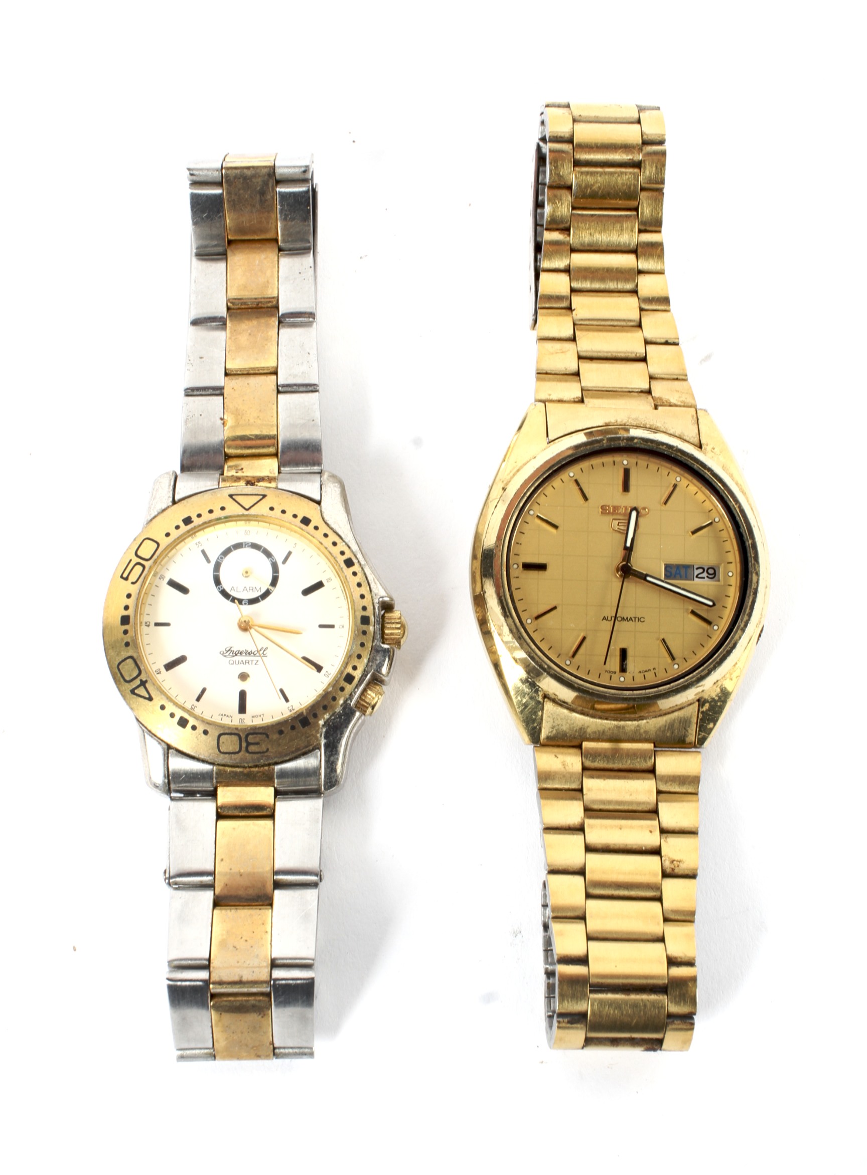 2 gentleman's wrist watches including a Seiko with day and date aperture.