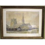 An antique watercolour. Titled 'Wanborough Church, Wells' signed and dated