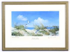A limited edition signed print. By John Hamilton, Oyster catchers on the Dunes, no. 286 of 750.