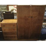 A vintage oak wardrobe and chest of draw