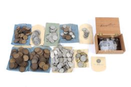 Assorted English and world coins.