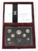 A 1996 silver proof set of seven coins, 50p to 1p.