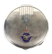 A WWII Art Deco style silver hallmarked compact with RAF badge.