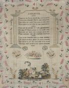 A framed fine silk needlework sampler, named for Eliza Ford of Bath, 1837.