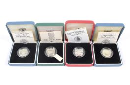 Four silver proof coins. Comprising two from 1986, Piedfort 1988 and Falkland 1987 coins.