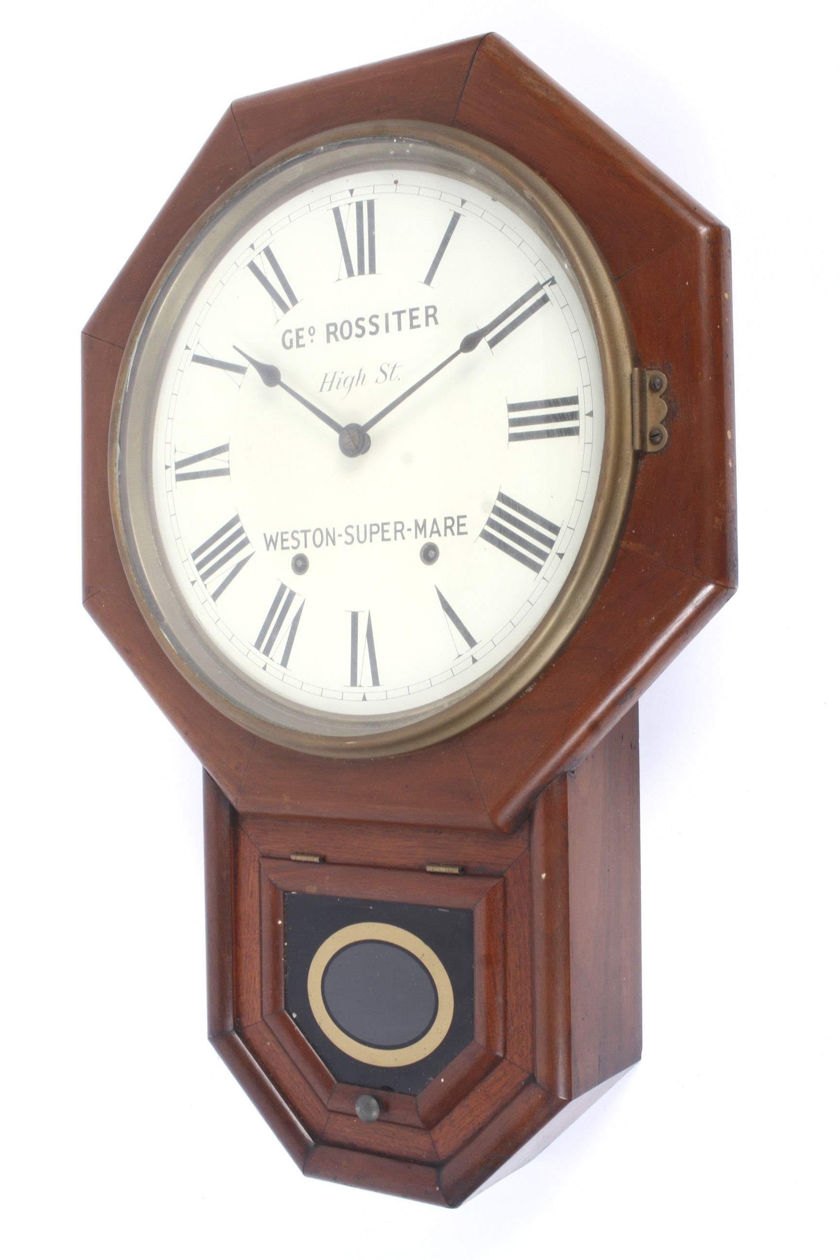 A late 19th century mahogany cased drop-dial wall clock.