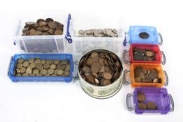 A large quantity of English nickel coins pennies and brass 3ds,
