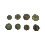 Nine Roman small bronze coins. All with descriptions, Constantine Gration, etc.