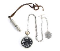 A WWI RFC-RAF 30 hour pocket watch and Albert chain together with a ACME Pocket Whistle.