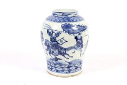 A Chinese porcelain Qing Dynasty blue and white baluster Warrior vase.