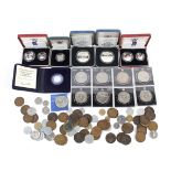 A box of coins including six silver proof coins and sets.