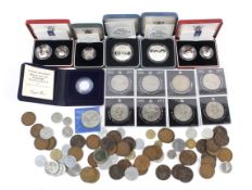 A box of coins including six silver proof coins and sets.