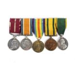 A group of five WWI medals.