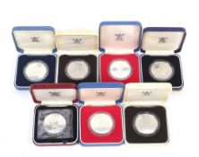 Eight English and Commonwealth silver proof crown coins,