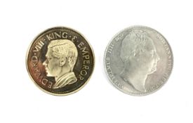 William IV silver crown and an Edward VIII Indian bronze coin 1936