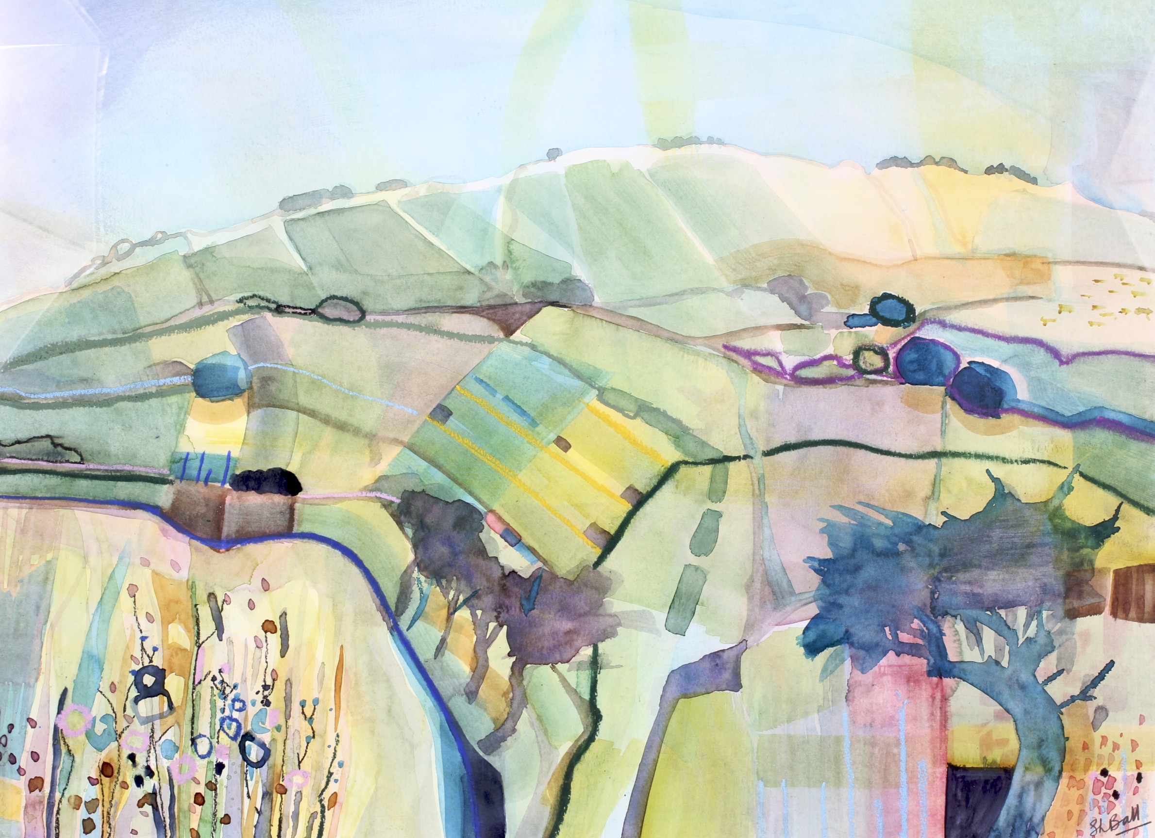 Sarah Ball (21st Century), The Valency Valley, watercolour on paper.
