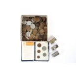 Assorted English and some world coins, including silver.