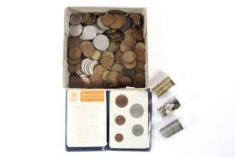 Assorted English and some world coins, including silver.