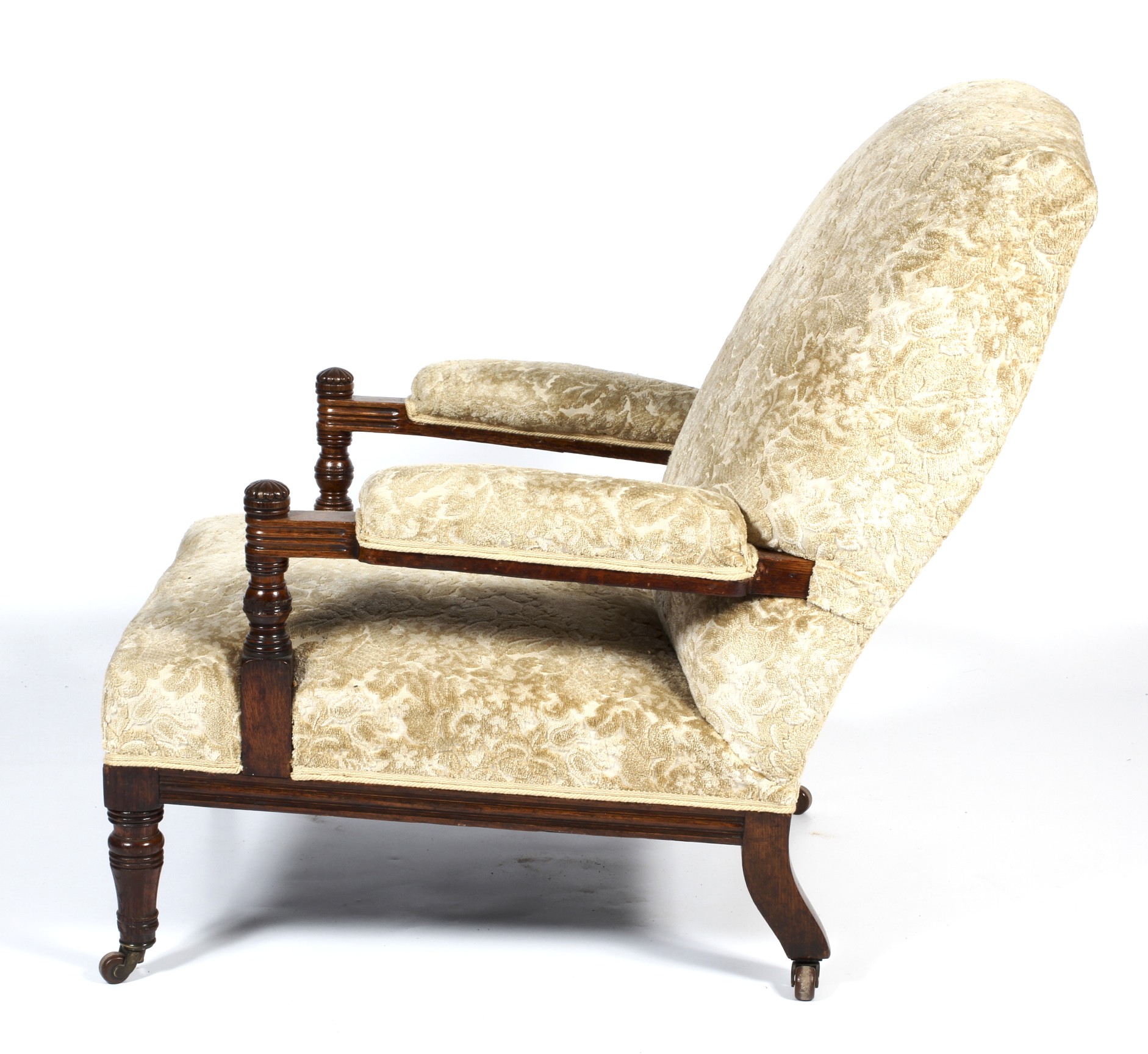 An Edwardian oak framed upholstered armchair. - Image 2 of 2