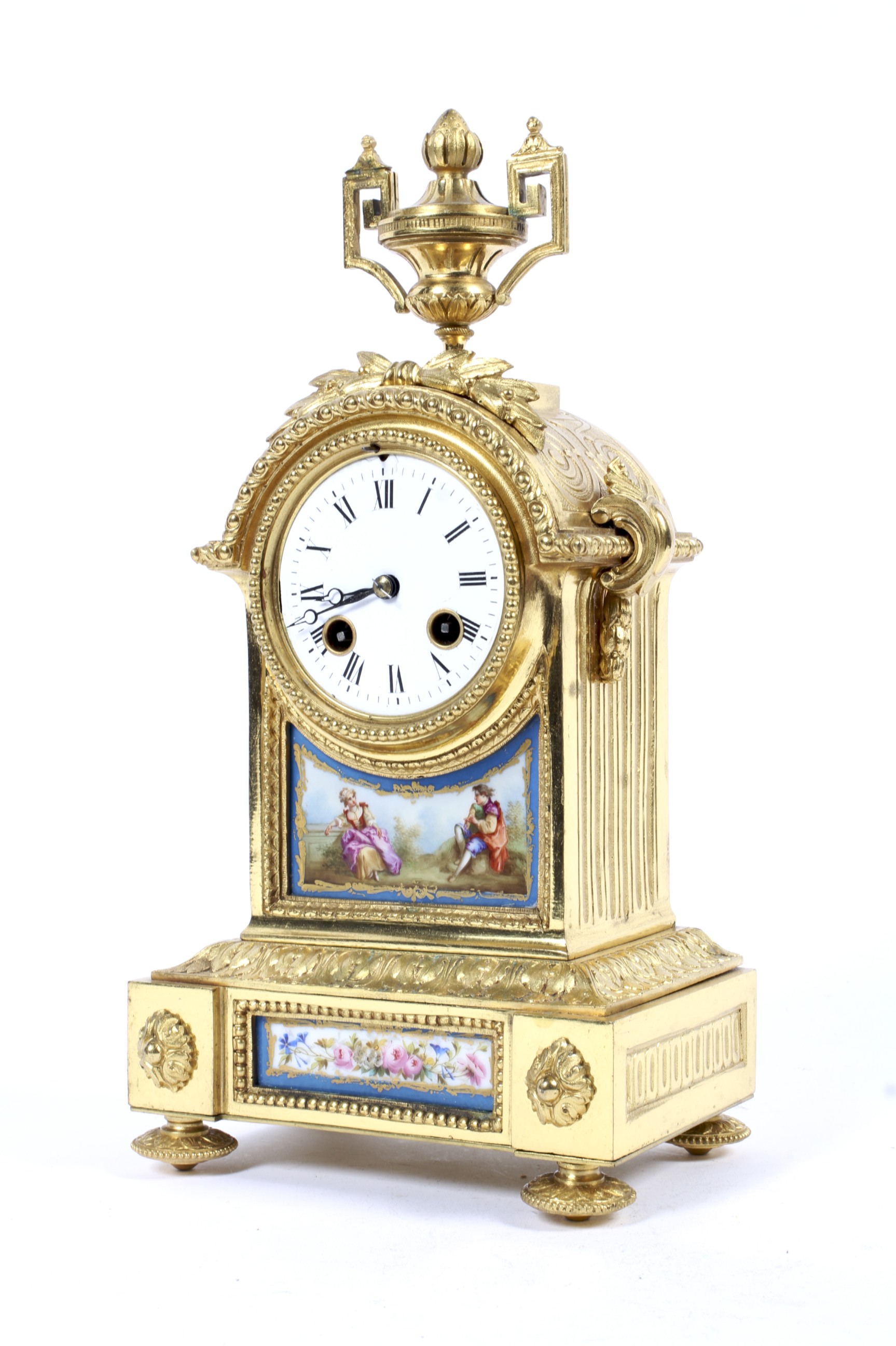 A gilt-metal and Sevres-style porcelain mounted mantel clock, circa 1900.