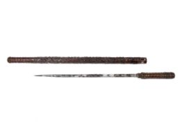 A WWII British officer's leather covered swagger sword stick.