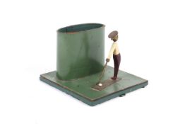 A mid-20th century Viking green leather caddy mounted with a model of a golfer.