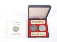 Ethelred II Wessex silver penny and a Queen Elizabeth I silver sixpence from 1580