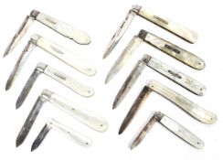 A collection of ten assorted hallmarked silver bladed folding fruit knives.