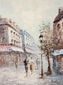 20th Century School, a Parisian Street Scene, oil on canvas. Indistinctly signed Burnz..