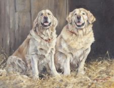 Martin Alford (21st Century), portrait of two golden retrievers, oil on canvas.
