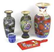 A group of assorted Oriental ceramics including a Japanese blue and white cup with internal