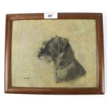 An early 20th Century School, oil on board. Depicting a pet terrier named 'Jenefer', 19.4cm x 19.