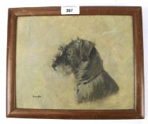 An early 20th Century School, oil on board. Depicting a pet terrier named 'Jenefer', 19.4cm x 19.