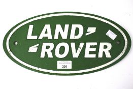 A well painted heavy cast iron Land Rover advertising sign. W35cm.