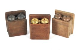 Three vintage mahogany boxed bellsets.