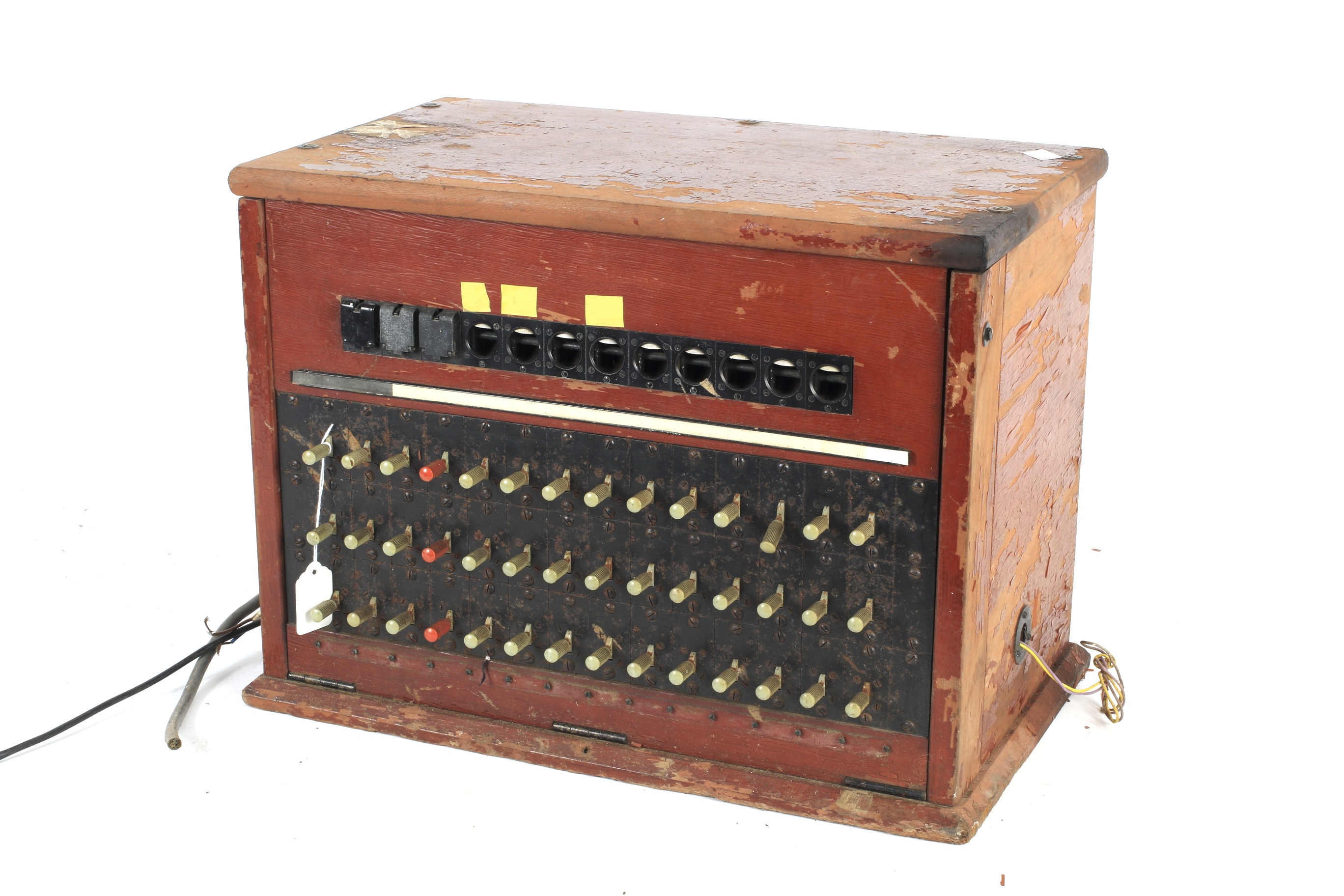 A vintage switchboard CB935 in a wooden case. Marked on the back plate 3+9/12 DGMS LD92 N935.