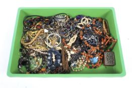 A tray of collection of costume jewellery.