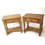 A pair of pine single drawer side tables.