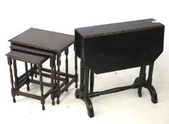 A modern nest of tables and a small Pembroke table. The nest on turned legs L42cm D29cm H42cm.