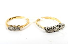Two early 20th century yellow metal and diamond rings.