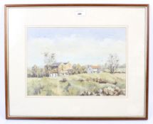 Eric Challis (20th/21st Century), watercolour of Stambridge Hall in a rural landscape.